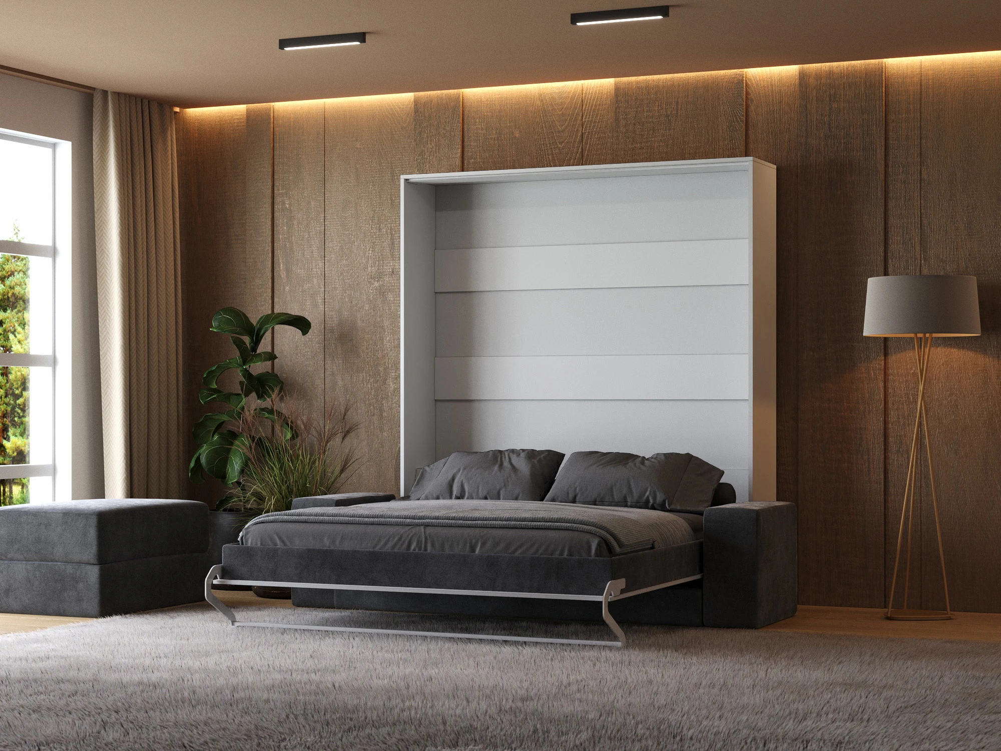 2 Murphy Bed with Sofa Anthracite (M1) 160x200 Vertical White