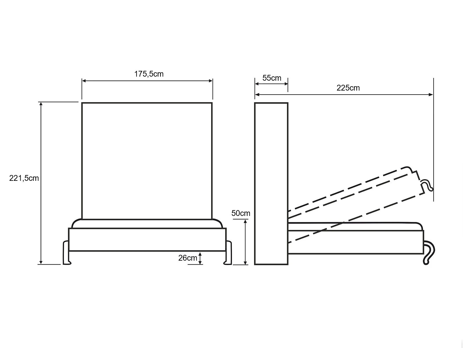 Murphy Bed 160x200 Vertical (Standard 55 cm depth) Anthracite / White picture 11