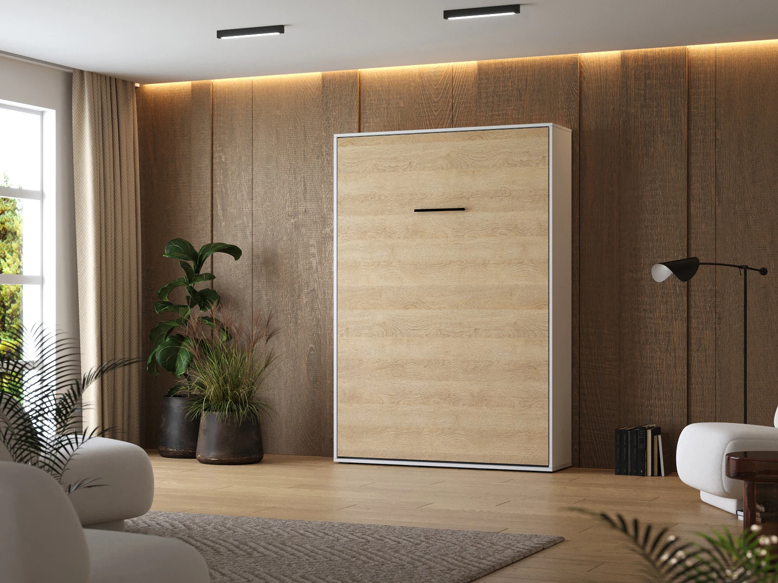 1 Murphy Bed 140x200 Vertical (M1 40cm depth) White /Kaiserberg Oak