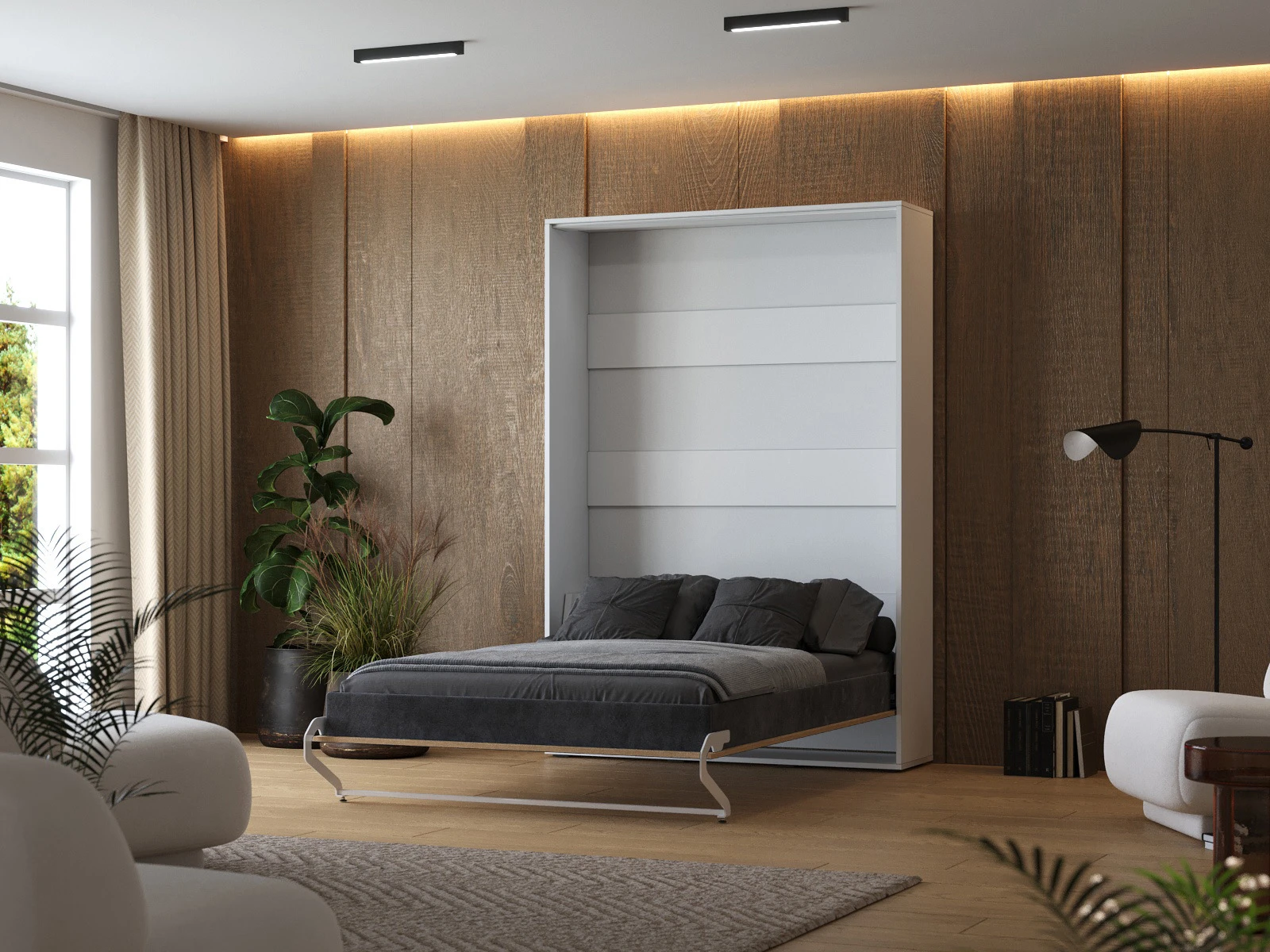 2 Murphy Bed 140x200 Vertical (M1 40cm depth) White /Kaiserberg Oak