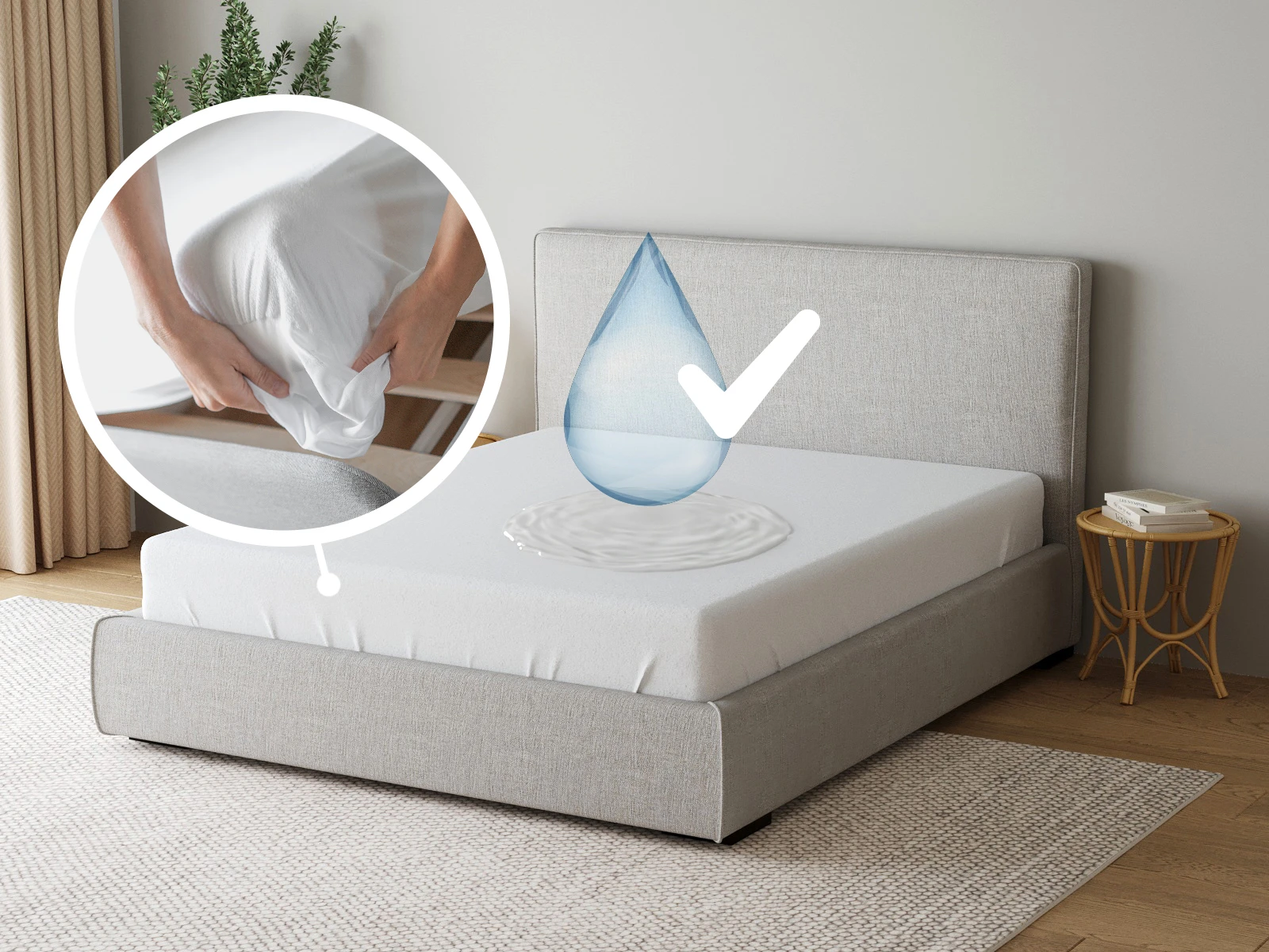1 Waterproof mattress protector all-round protective cover 140x200 cm