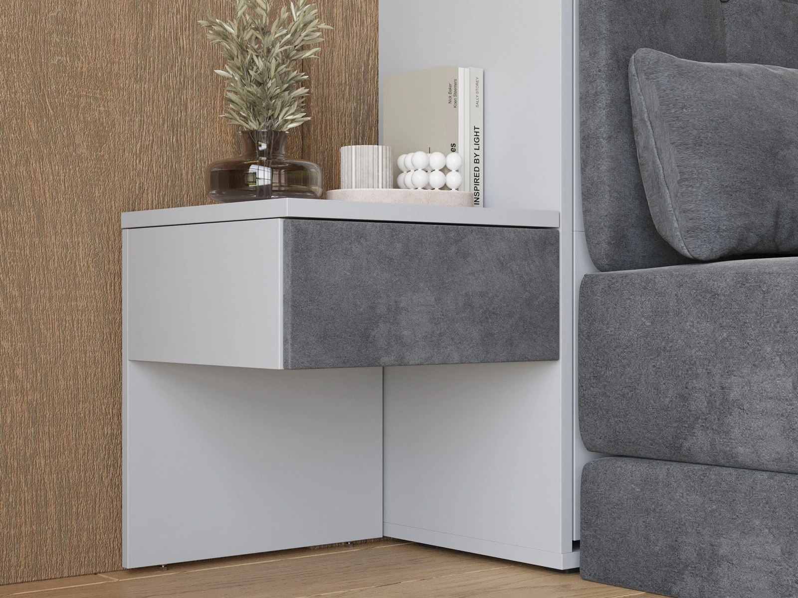 1 Bedside table (40cm depth) Pearl Grey / Anthracite Stoff