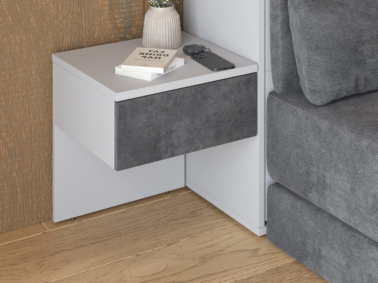 Bedside table (40cm depth) Pearl Grey / Anthracite Stoff picture 5