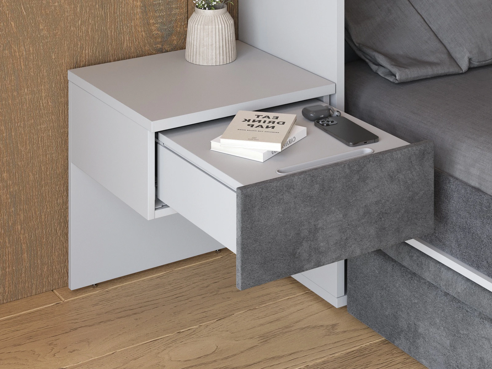 Bedside table (40cm depth) Pearl Grey / Anthracite Stoff picture 7