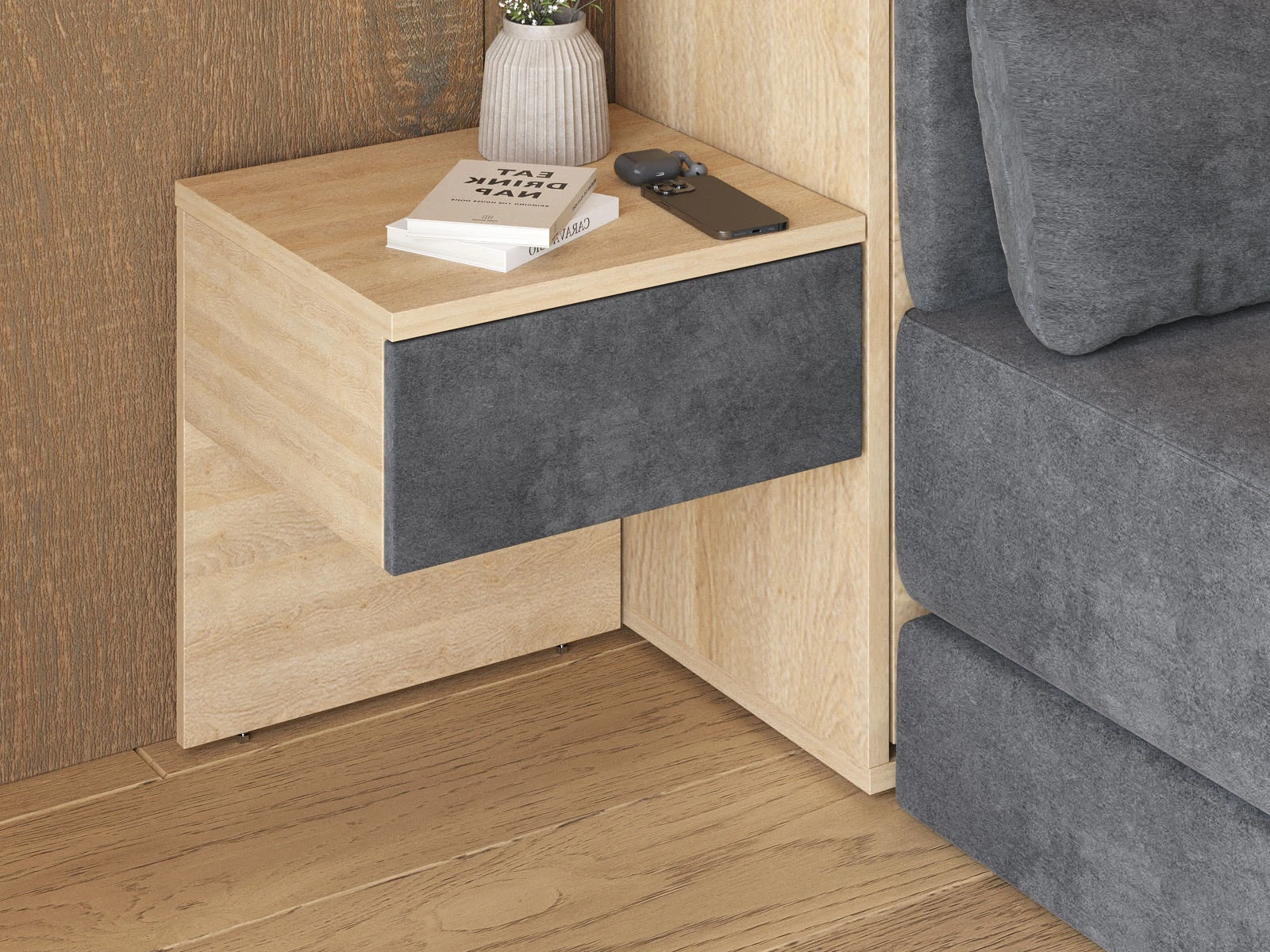 Bedside table (40cm depth) Kaiser Oak / Anthracite Stoff picture 5