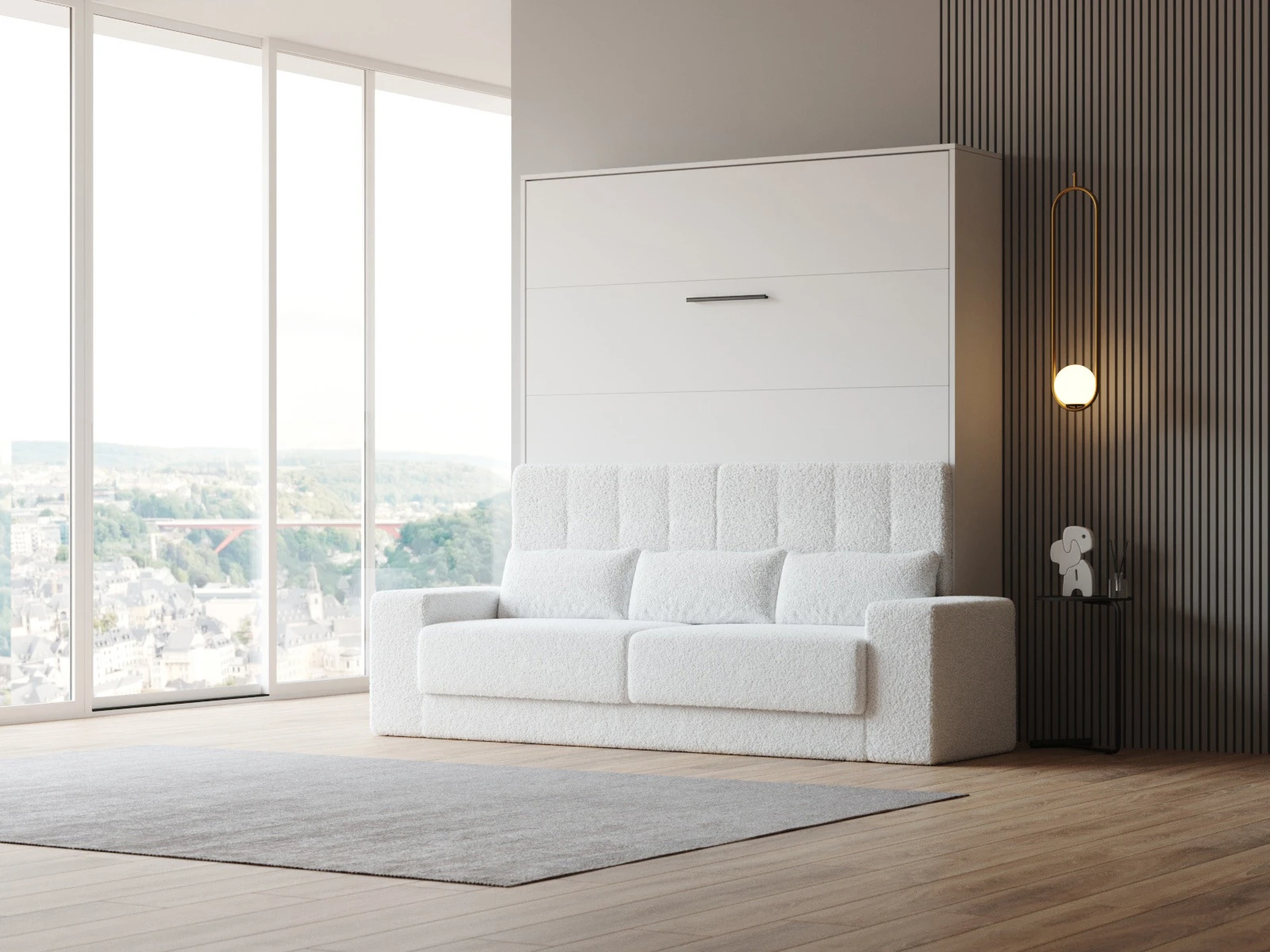 1 Murphy Bed with Sofa White (M1) 180x200 Vertical White 