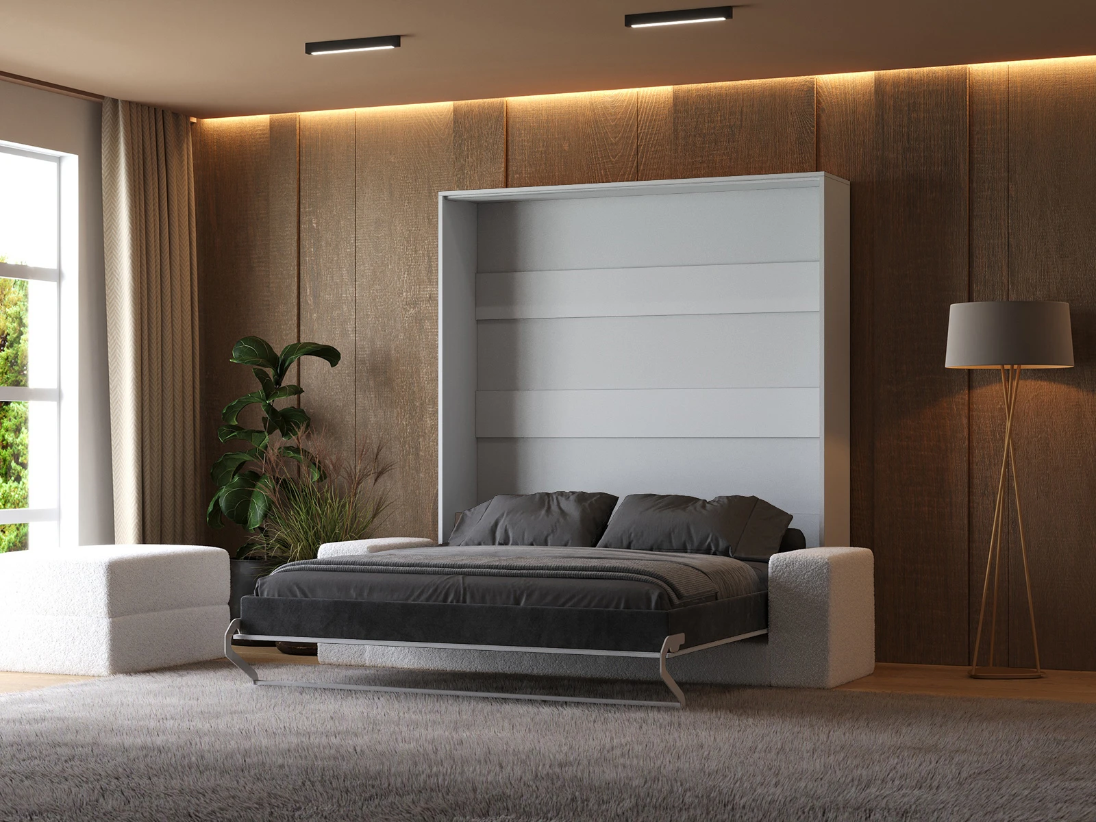 2 Murphy Bed with Sofa White (M1) 180x200 Vertical White 
