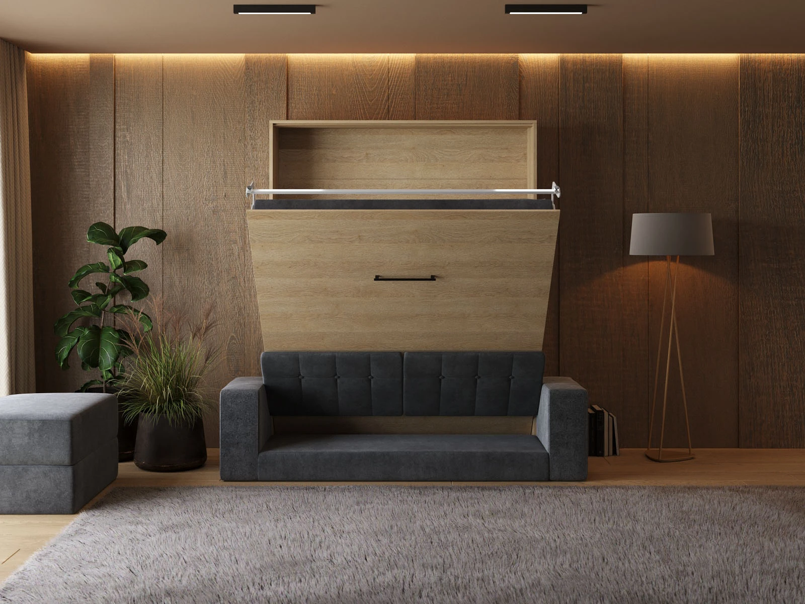 Murphy Bed with Sofa Anthracite (M1) 160x200 Vertical Kaiser Oak  picture 5