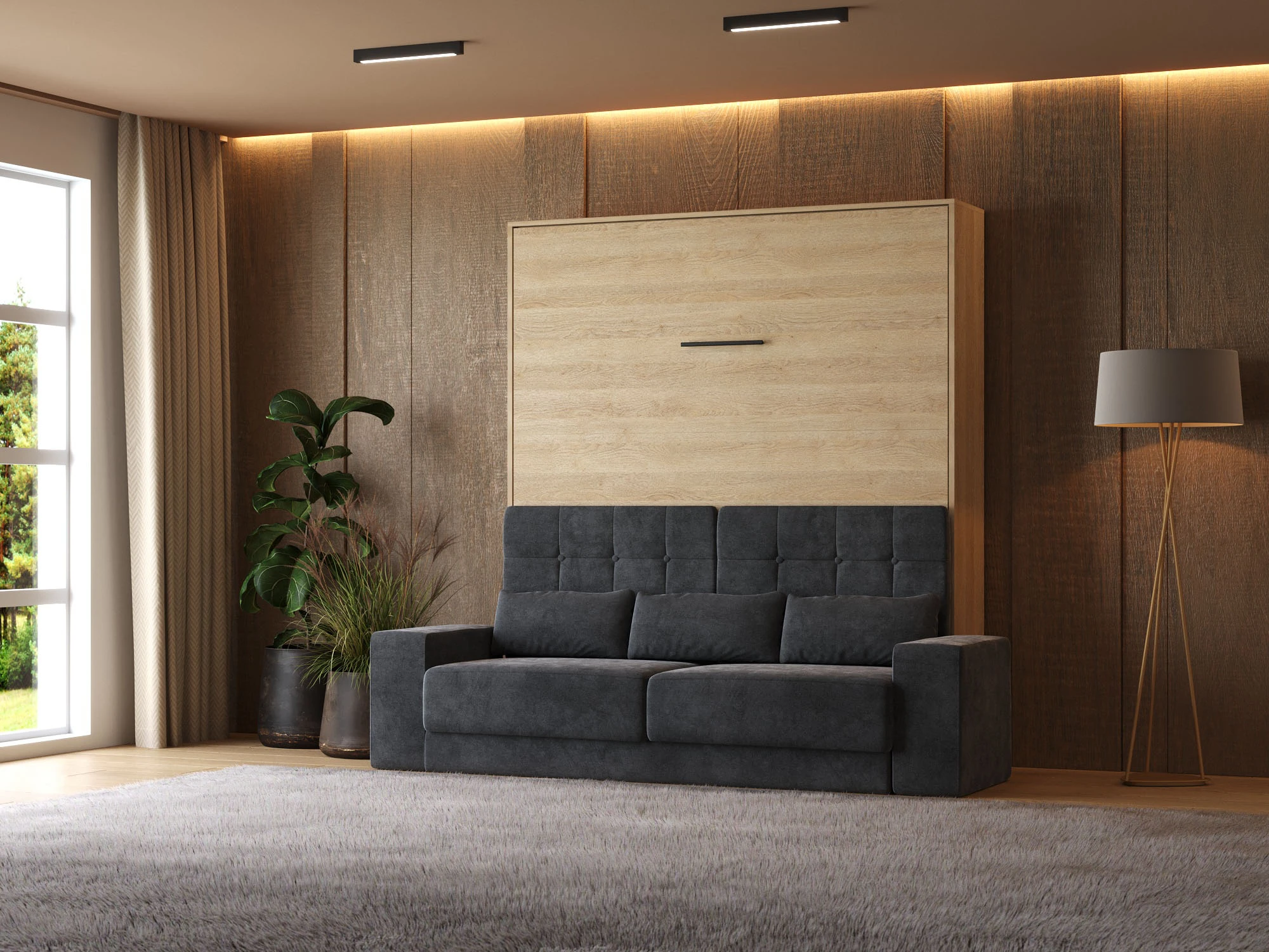 1 Murphy Bed with Sofa Anthracite (M1) 160x200 Vertical Kaiser Oak 