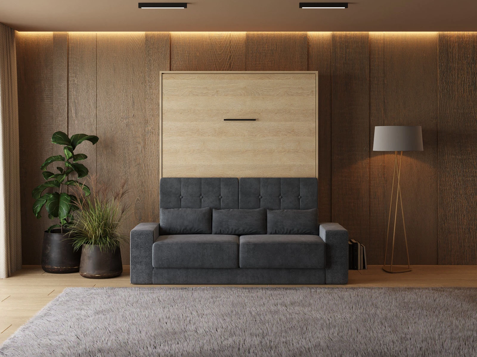 Murphy Bed with Sofa Anthracite (M1) 160x200 Vertical Kaiser Oak  picture 4