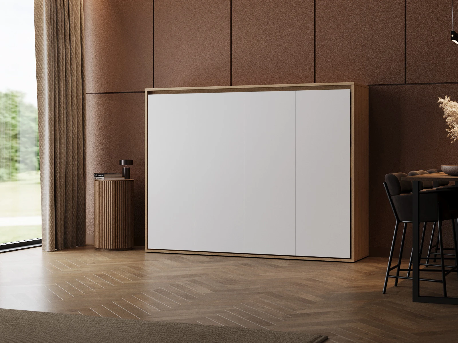 1 Murphy Bed 140x200 Horizontal (M2 55cm depth) Kaiserberg Oak/White