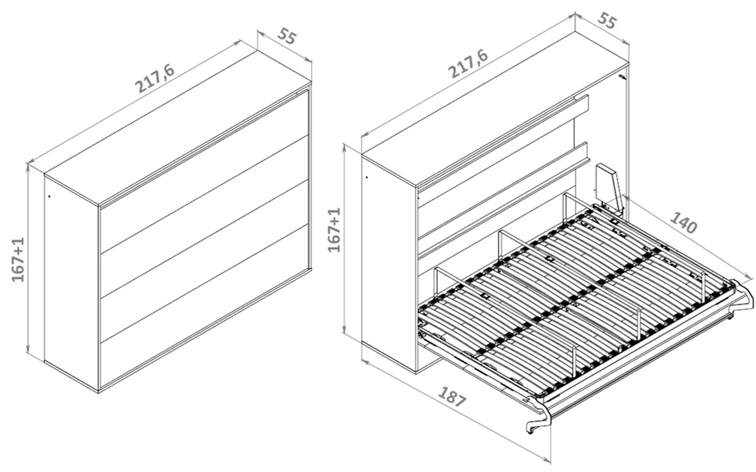 Murphy Bed 140x200 Horizontal (M2 55cm depth) Kaiserberg Oak/White picture 17