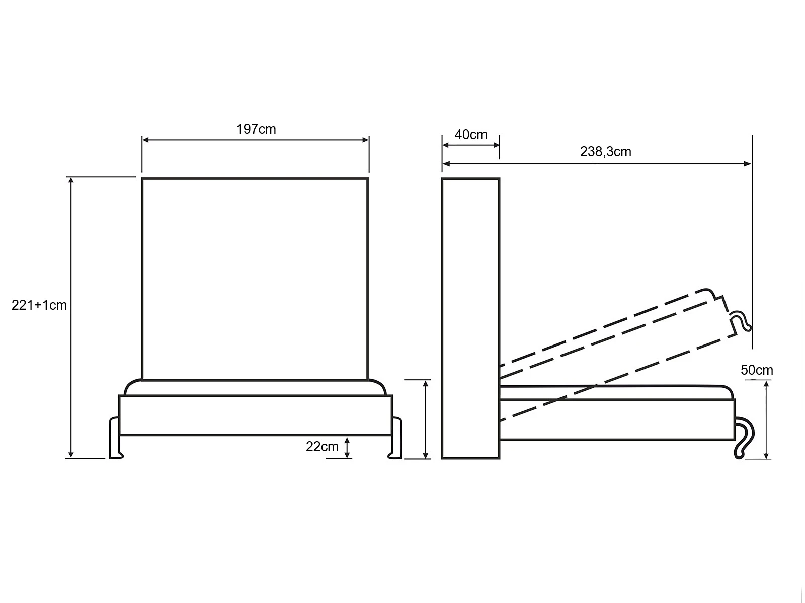 Murphy Bed 180x200 Vertical (M1 40cm depth) White / White Gloss with Upholstered frame
 picture 15