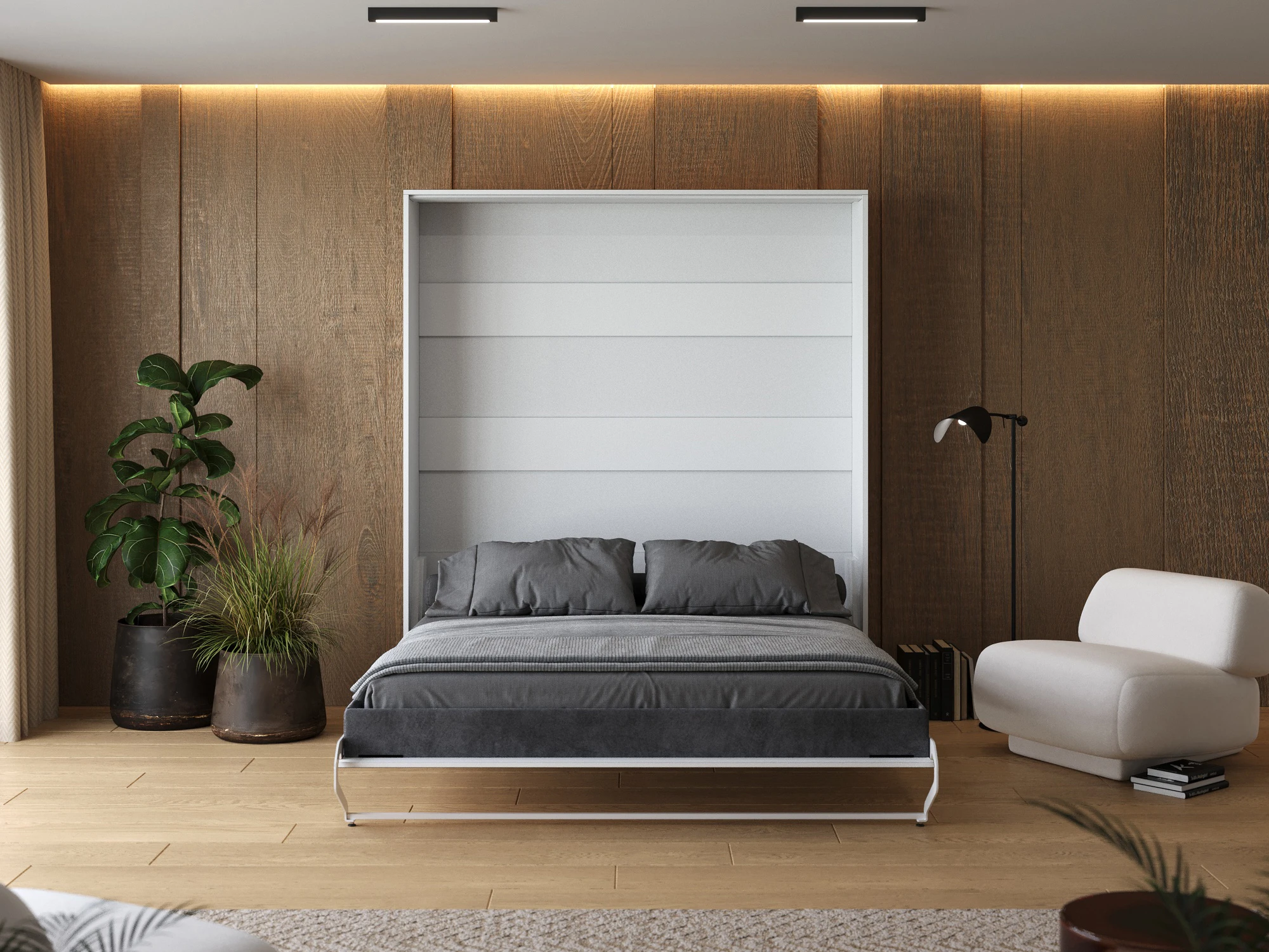 Murphy Bed 180x200 Vertical (M1) White / White Gloss with Upholstered frame
 picture 5