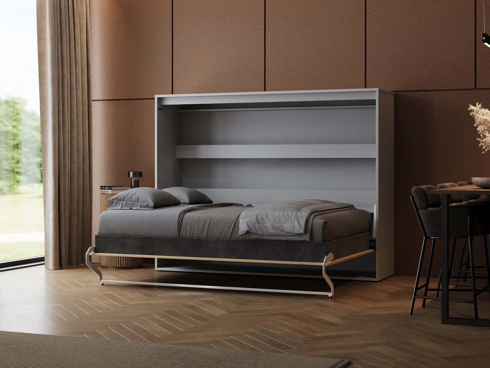 2 Murphy Bed 140x200 Horizontal (M2 55 cm depth) Pearl Grey/Kaiser oak
