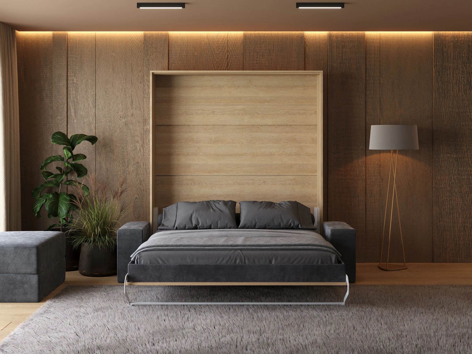 Murphy Bed with Sofa Anthracite (M1) 180x200 Vertical Kaiser Oak  picture 5