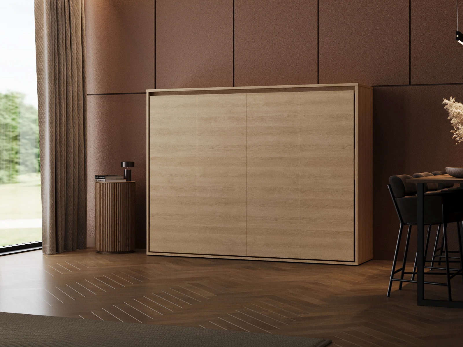 Murphy Bed 160x200 Horizontal (M2 55cm depth) Kaiser Oak picture 1