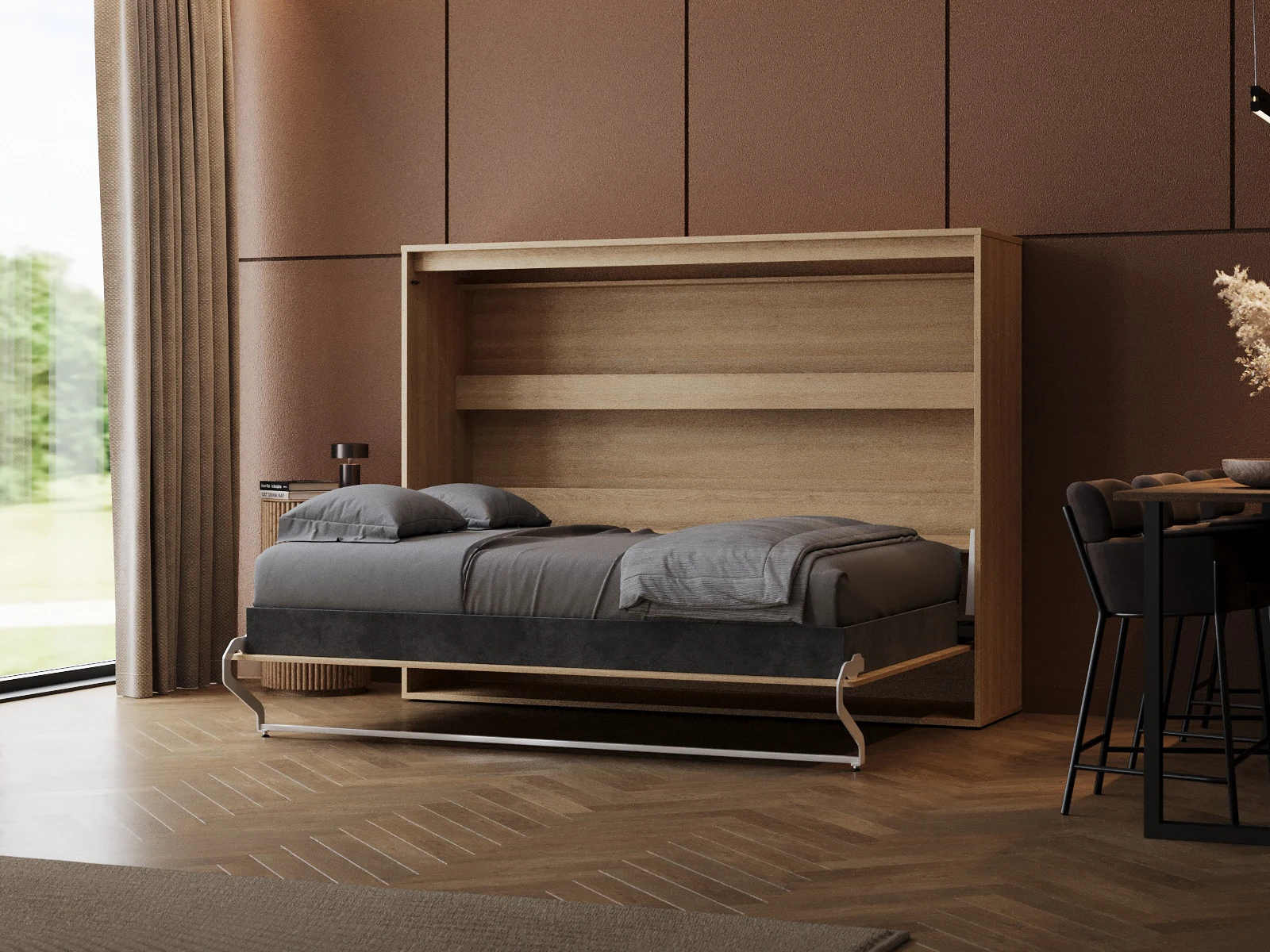 2 Murphy Bed 160x200 Horizontal (M2 55cm depth) Kaiser Oak