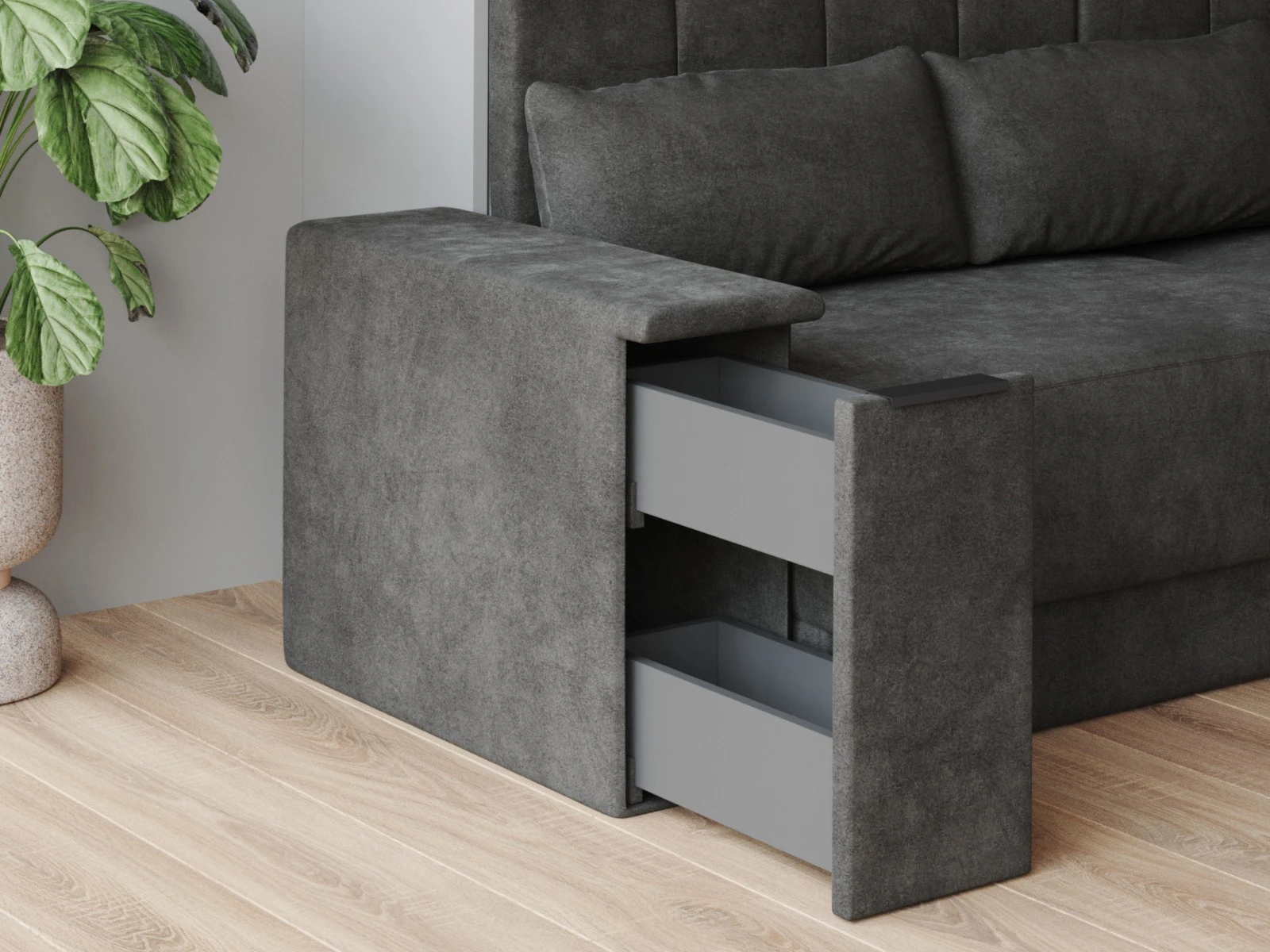 Sofa with armrests with drawers, 26 cm wide picture 3