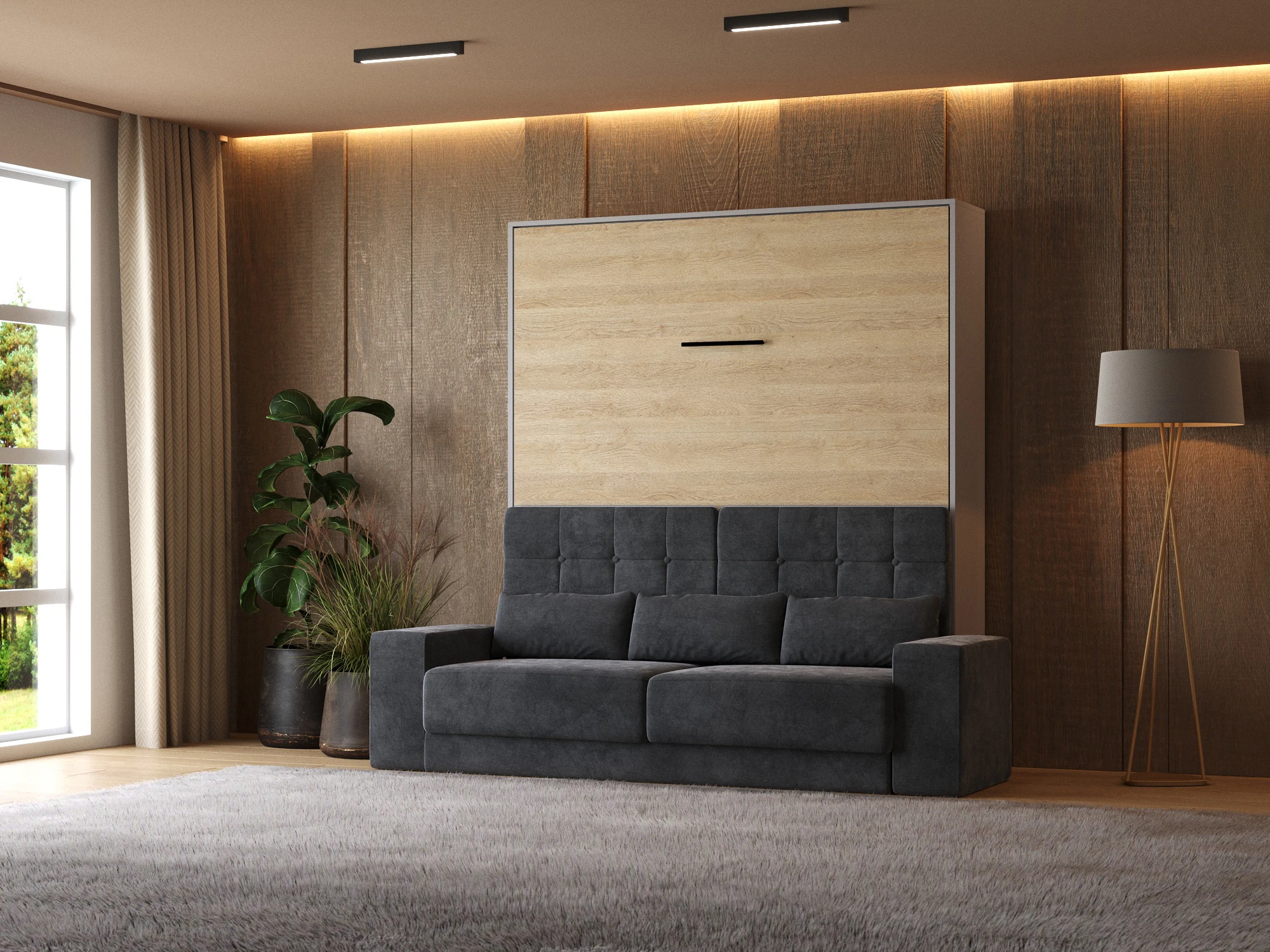 1 Murphy Bed with Sofa Anthracite (M1) 180x200 Vertical Pearl Grau / Kaiser Oak 
