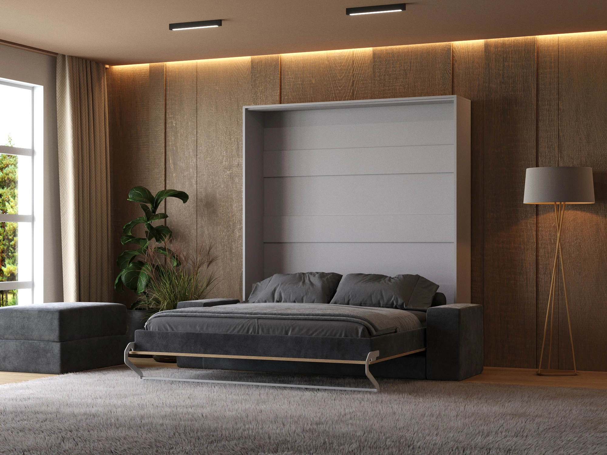 2 Murphy Bed with Sofa Anthracite (M1) 180x200 Vertical Pearl Grau / Kaiser Oak 