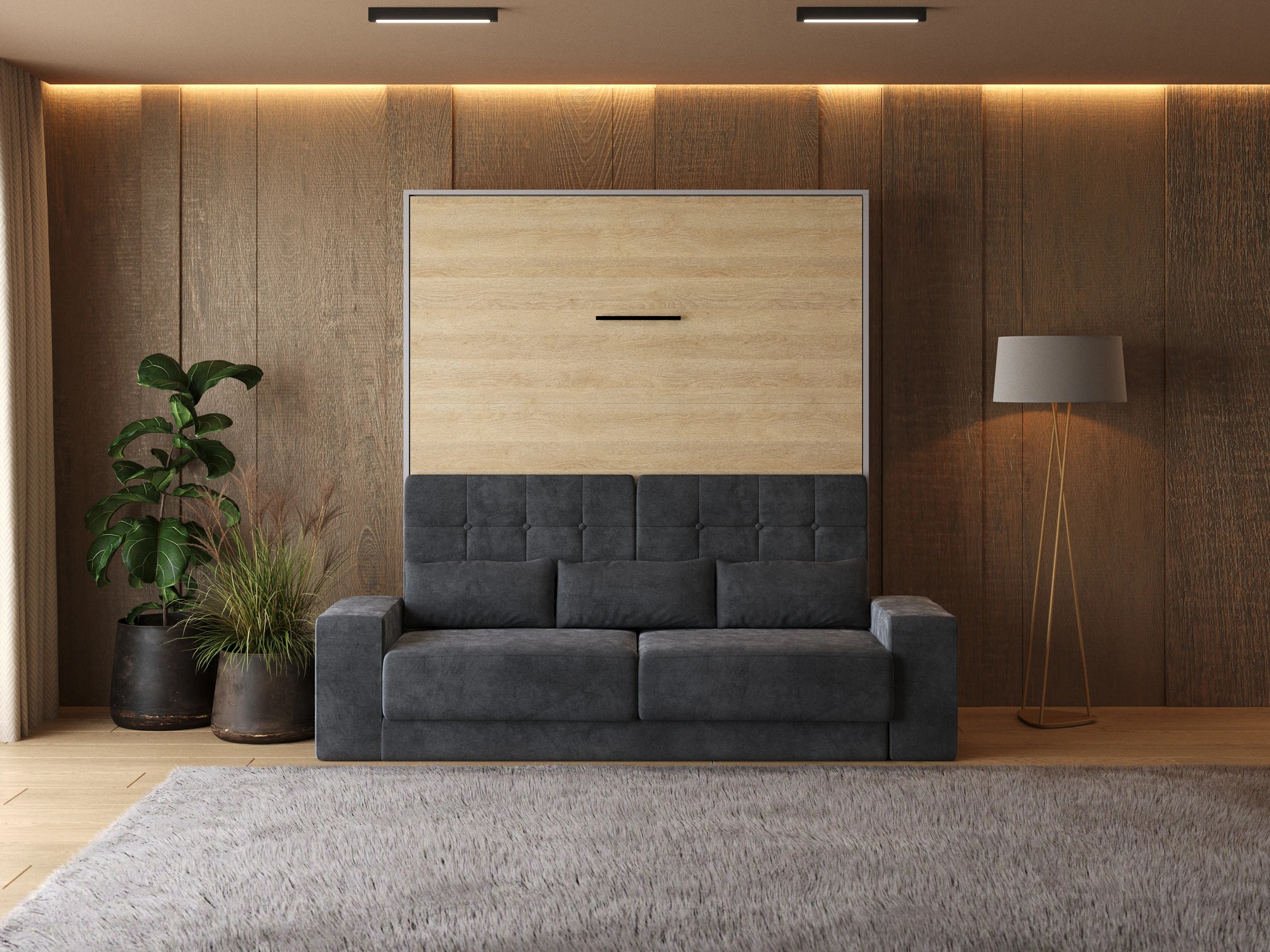 Murphy Bed with Sofa Anthracite (M1) 180x200 Vertical Pearl Grau / Kaiser Oak  picture 3