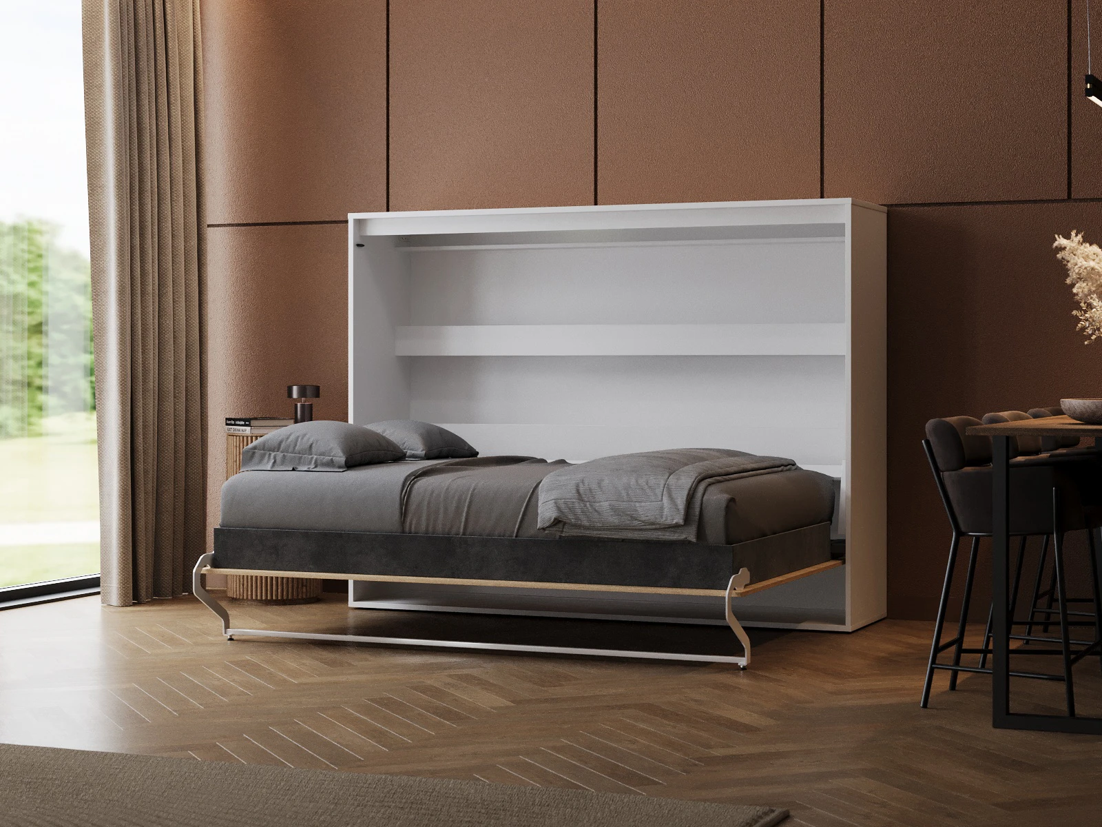 2 Murphy Bed 140x200 Horizontal (M2 55cm depth) White/Kaiser  Oak