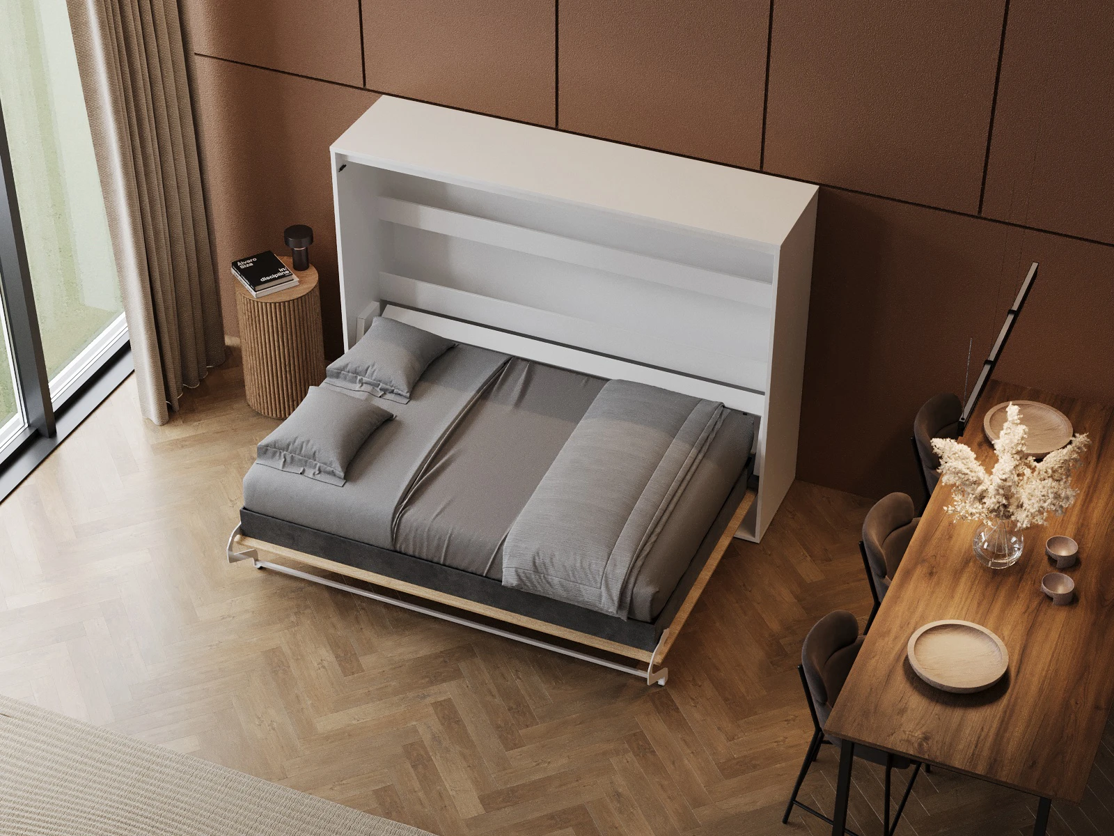 Murphy Bed 140x200 Horizontal (M2 55cm depth) White/Kaiser  Oak picture 7