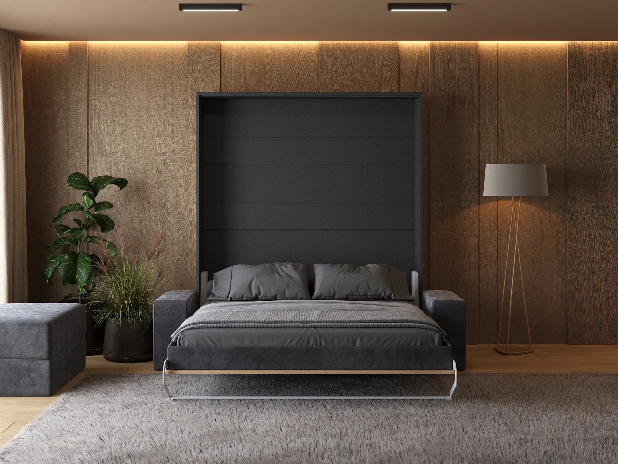Murphy Bed with Sofa Anthracite (M1) 180x200 Vertical Anthracite / Kaiser Oak  picture 4