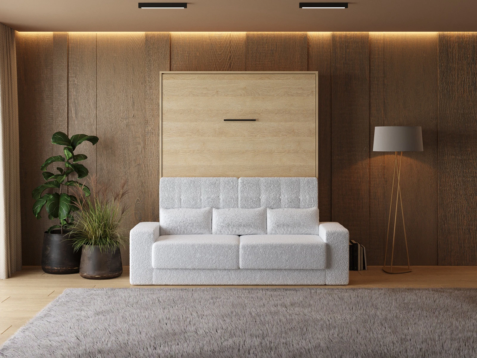 Murphy Bed with Sofa White (M1) 160x200 Vertical Kaiser Oak  picture 3