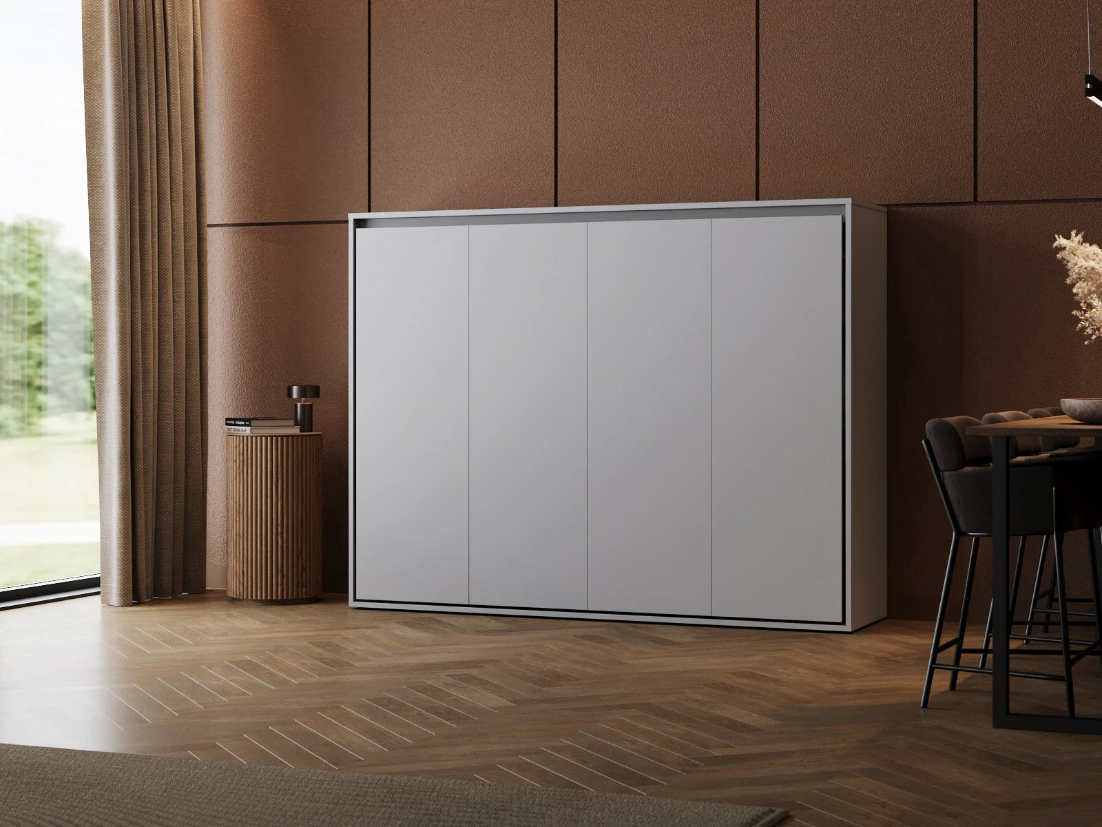 1 Murphy Bed 160x200 Horizontal (M2 55cm depth) Pearl Grey