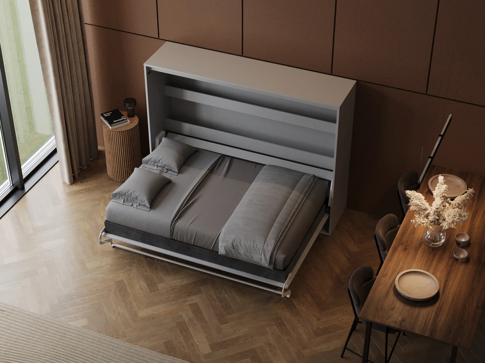 Murphy Bed 160x200 Horizontal (M2 55cm depth) Pearl Grey picture 7