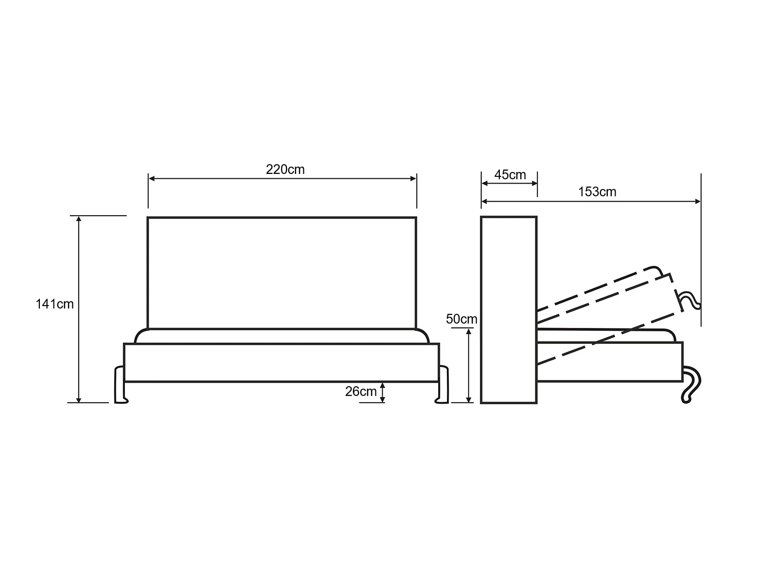 Murphy Bed 120x200 Horizontal (Standard 45 cm depth) Concrete / White picture 11