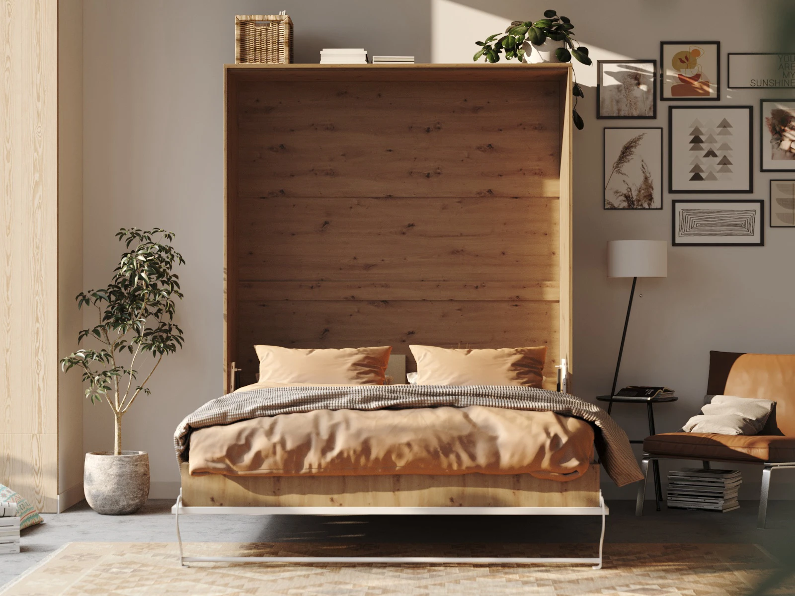 Murphy Bed 160x200 Vertical (Standard 55 cm depth) Wild Oak / White picture 4