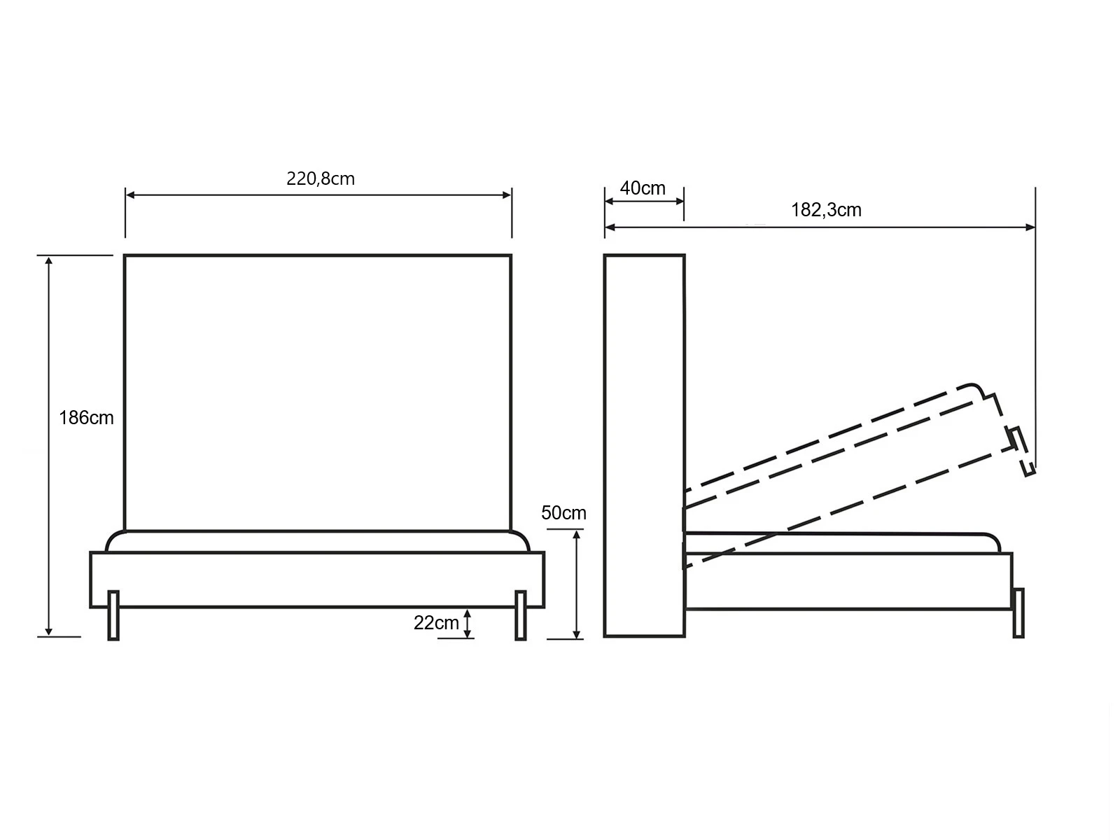 Murphy Bed 160x200 Horizontal (Classic 40 cm depth) White / White Gloss picture 8