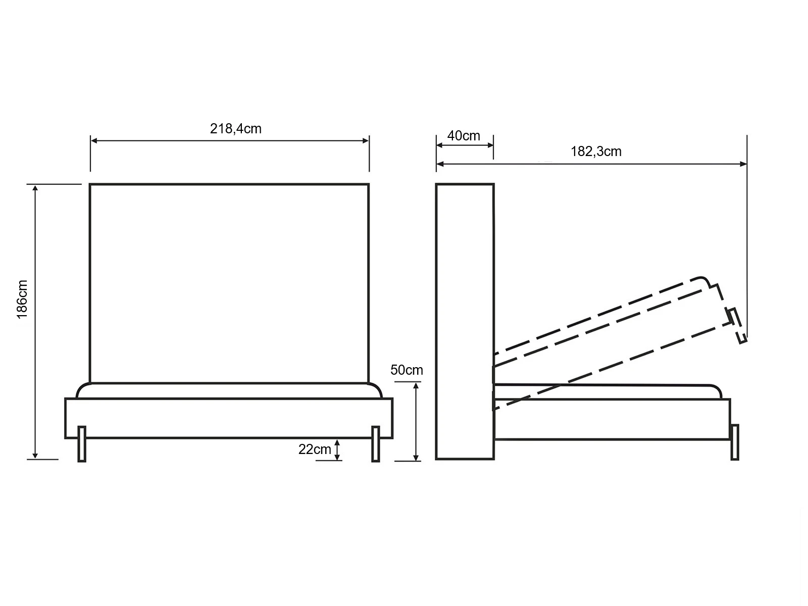 Murphy Bed 160x200 Horizontal (Classic 40 cm depth) White / White Gloss picture 8