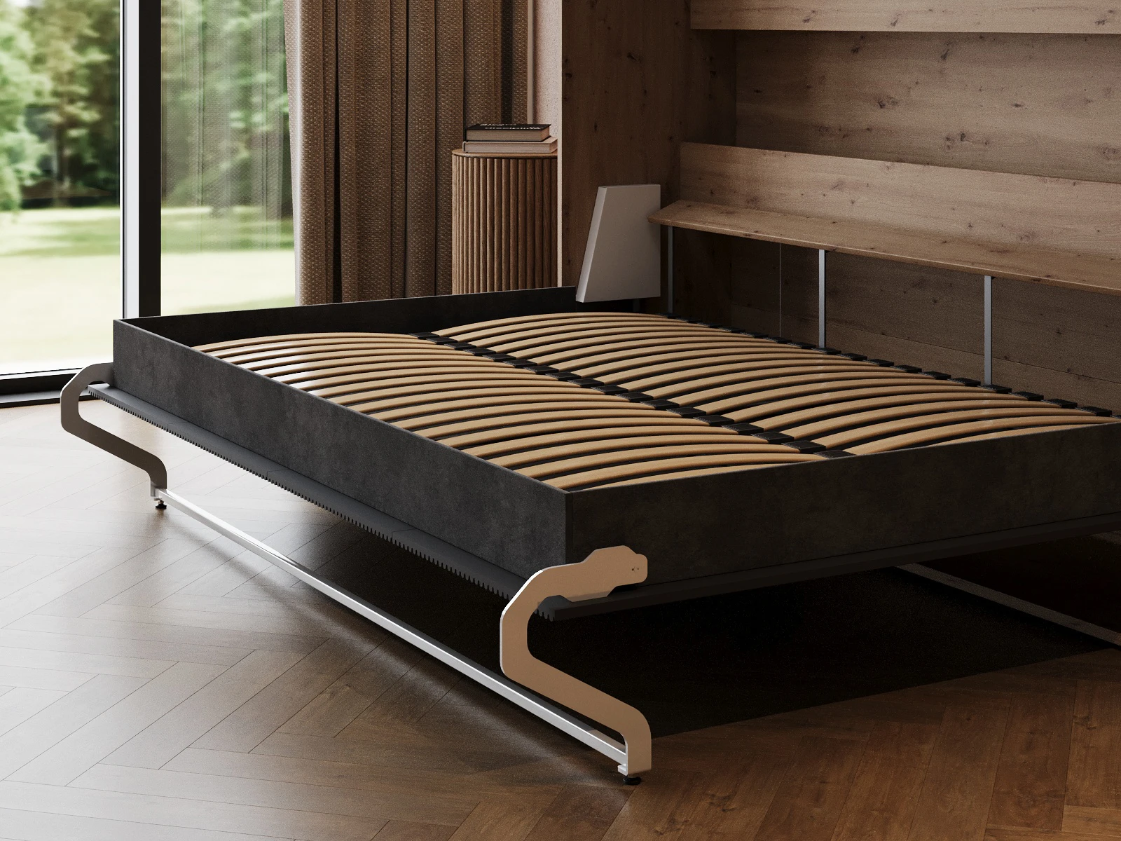 Murphy Bed 140x200 Horizontal (M2 55cm depth) Wild Oak/Anthracite Waves picture 13