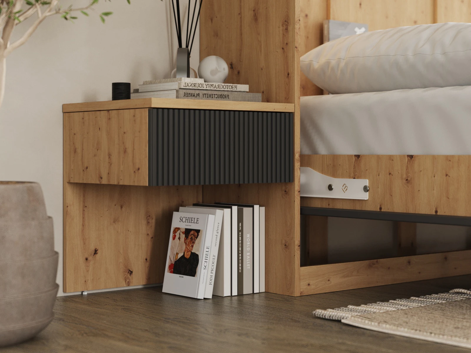 Murphy Bed Classic 140x200H WAVES with 2 Bedside tables Wild Oak / Anthracite Waves picture 8