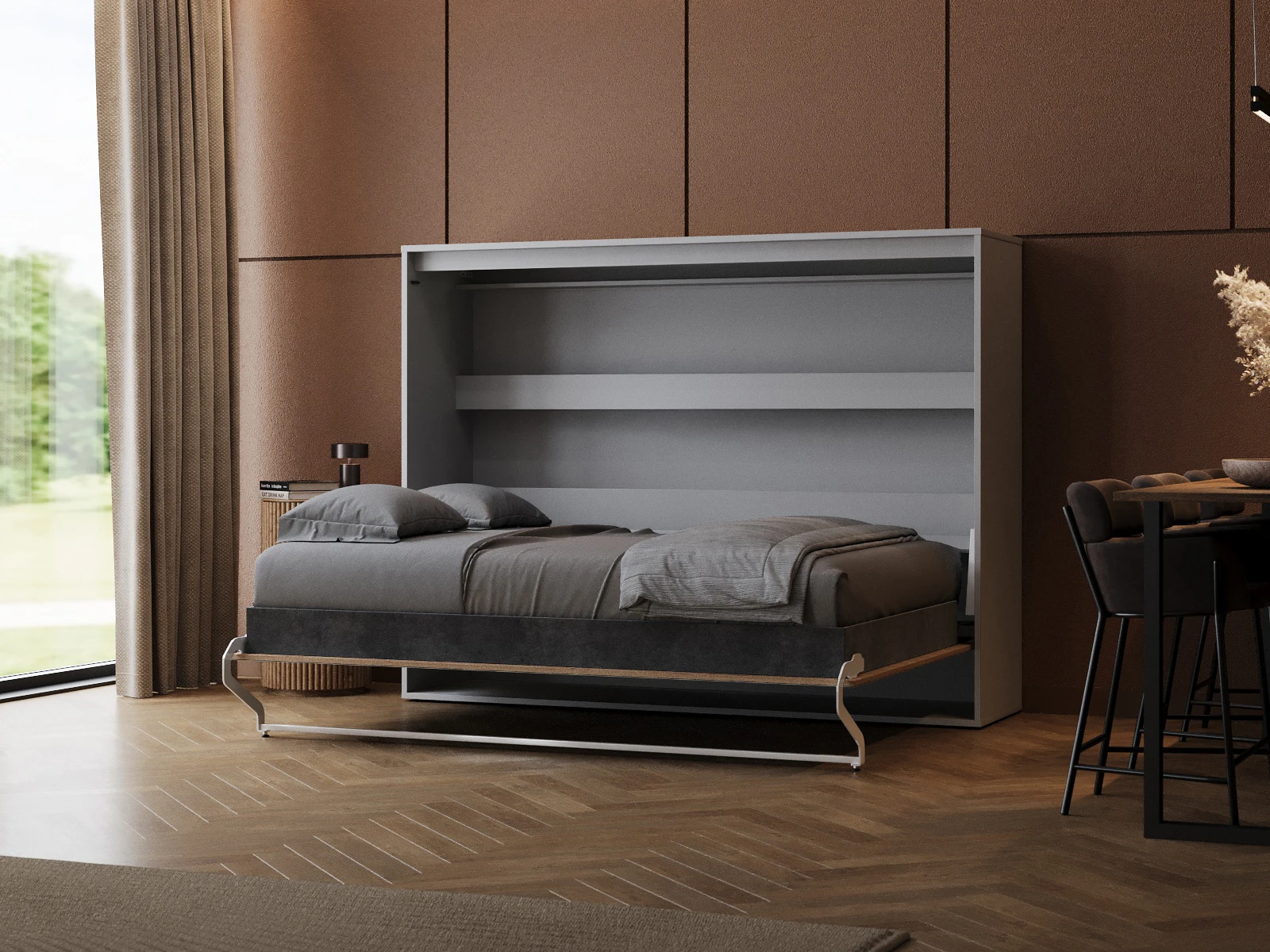 2 Murphy Bed 140x200 Horizontal (M2 55 cm depth) Pearl Grey/Wild oak
