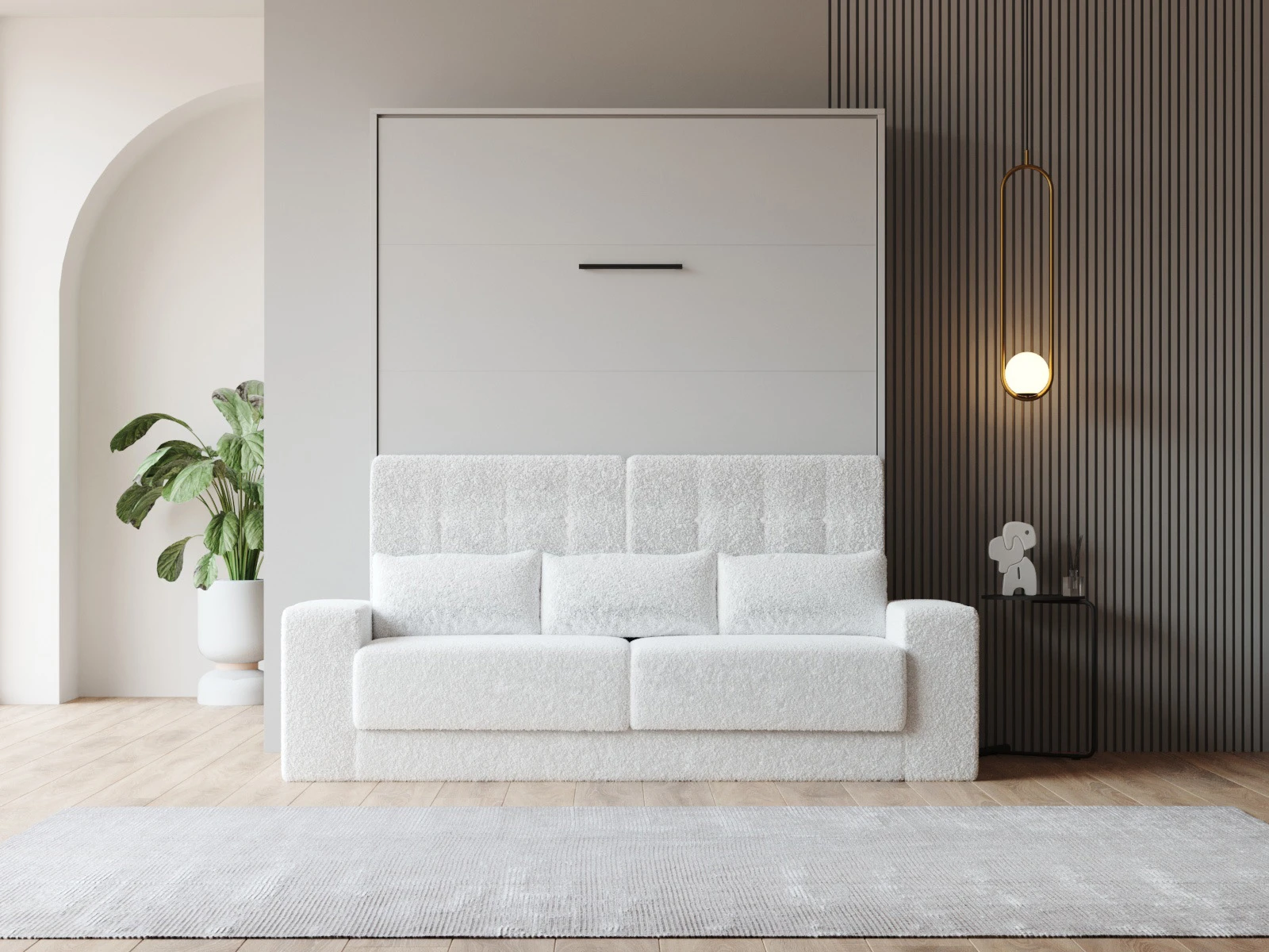 Murphy Bed with Sofa White (M1) 160x200 Vertical Pearl Grey picture 3