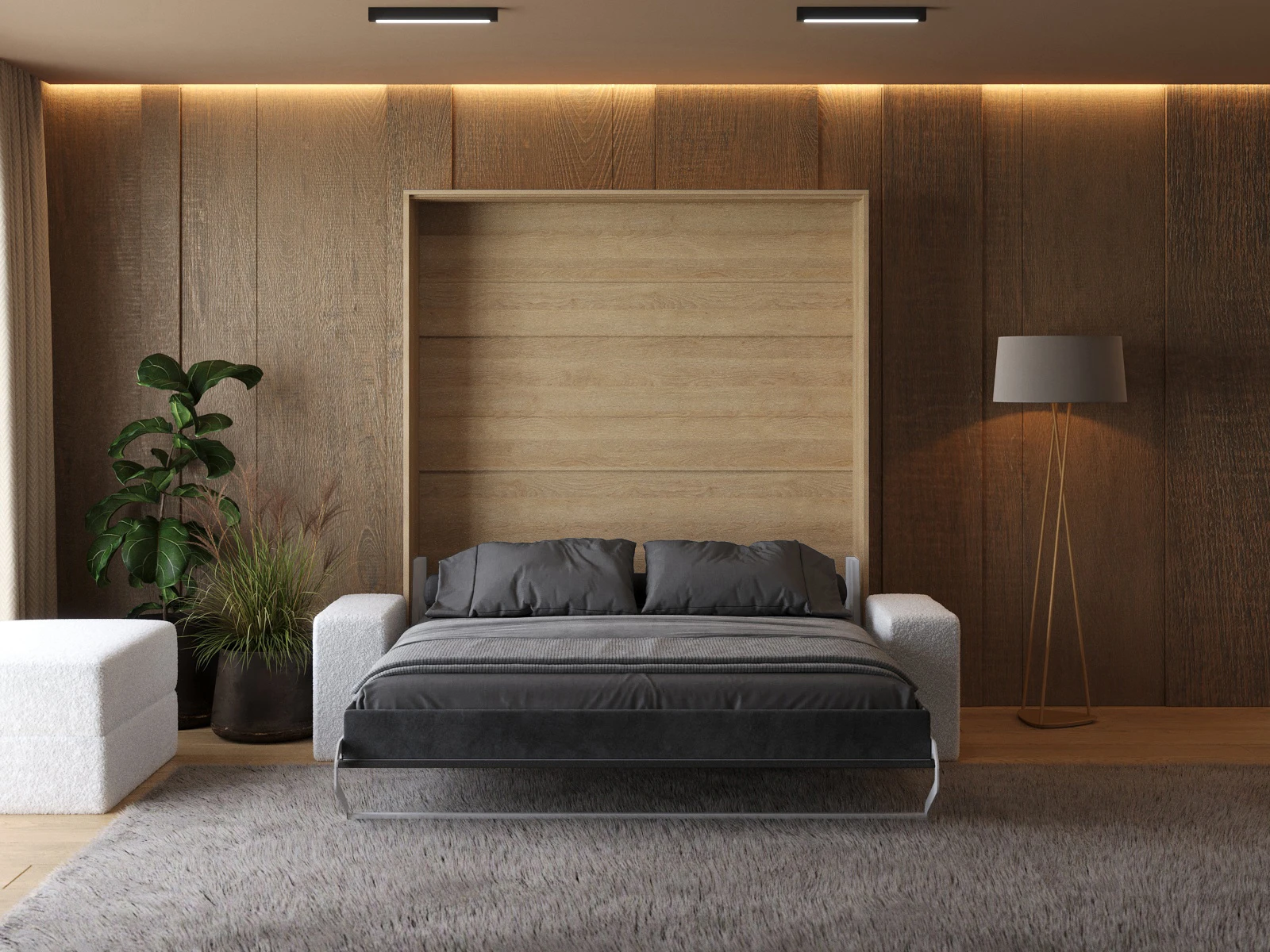 Murphy Bed with Sofa White (M1) 180x200 Vertical Kaiser Oak / Anthracite  picture 5