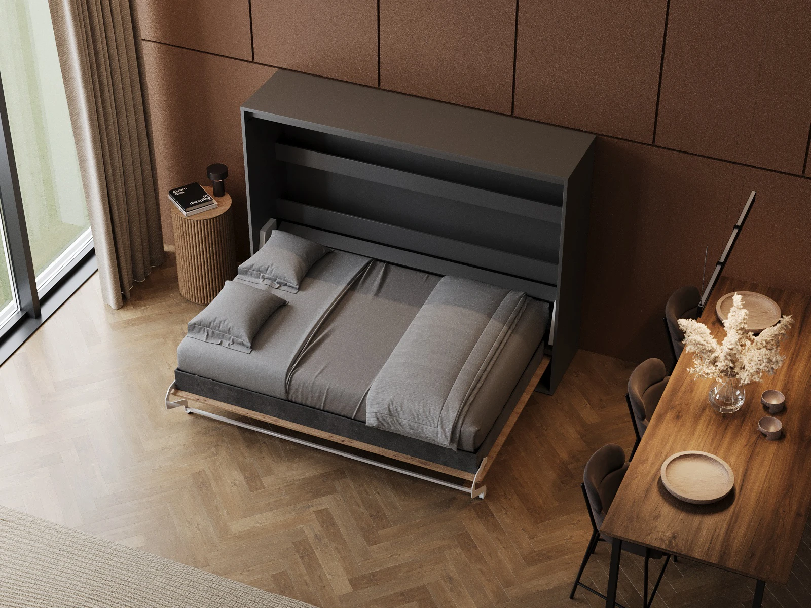 Murphy Bed 160x200 Horizontal (M2 55cm depth) Anthracite / Kaiser  Oak picture 7