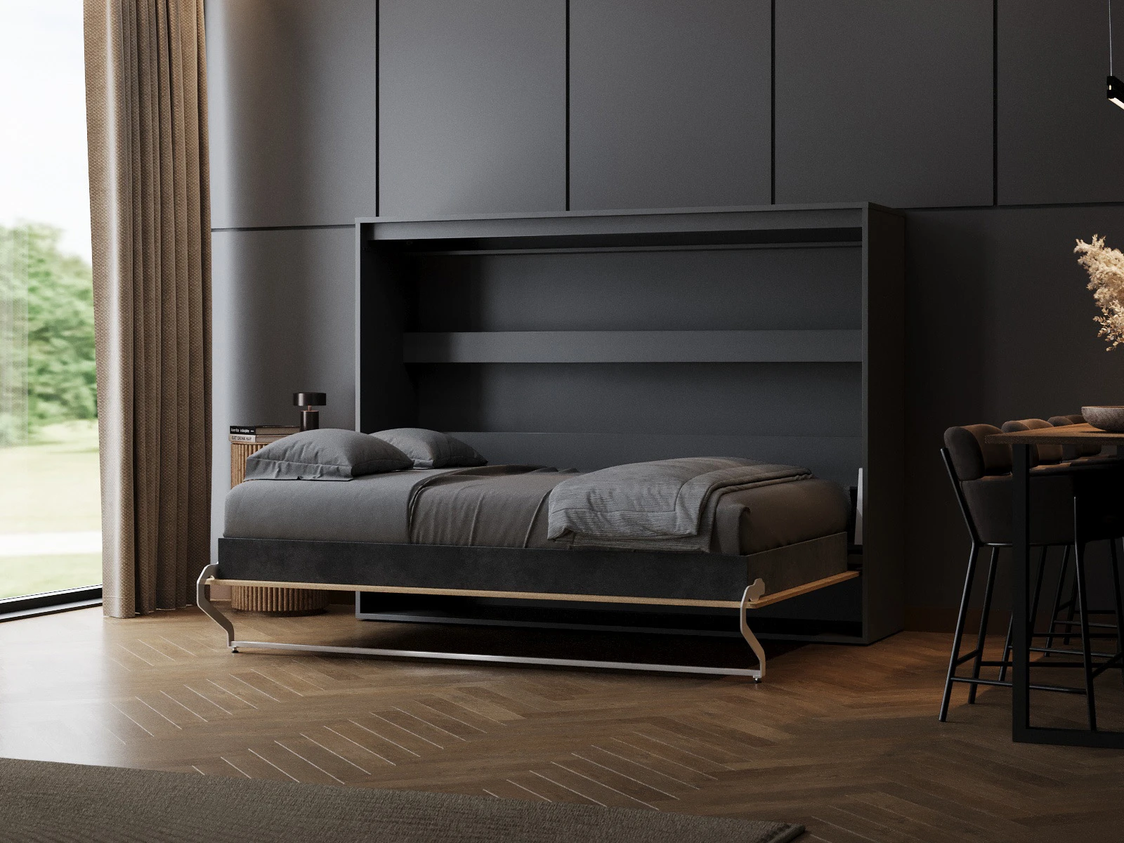 2 Murphy Bed 160x200 Horizontal (M2 55cm depth) Anthracite / Kaiser  Oak