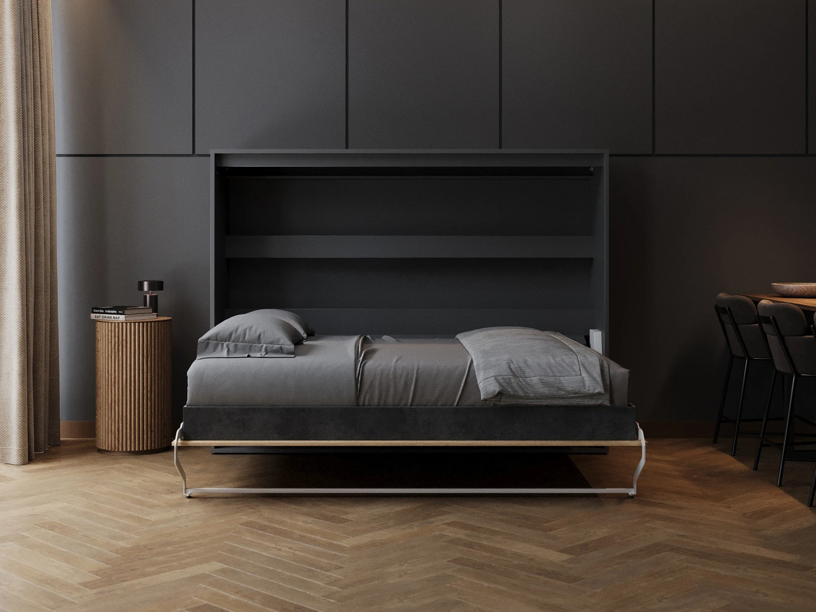 Murphy Bed 160x200 Horizontal (M2 55cm depth) Anthracite / Kaiser  Oak picture 5