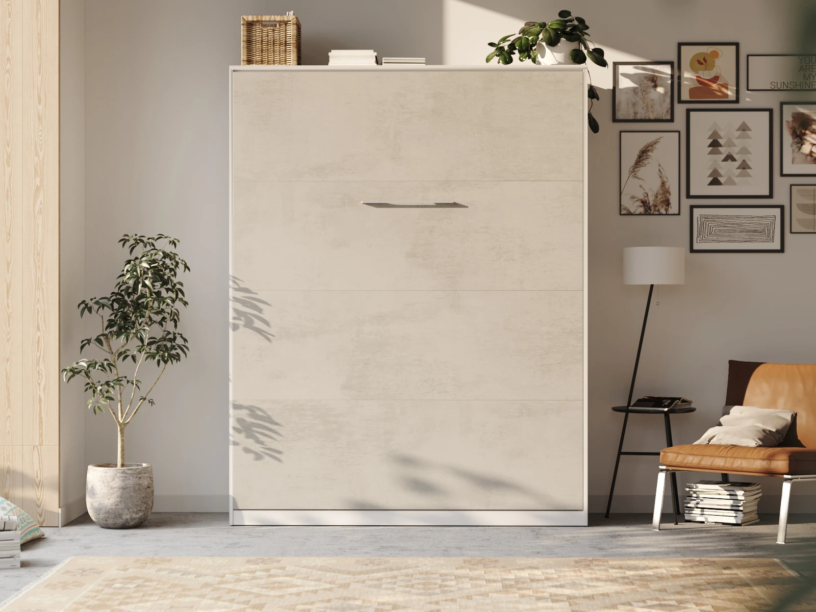 Murphy Bed 160x200 Vertical (Standard 55 cm depth) White / Concrete picture 3