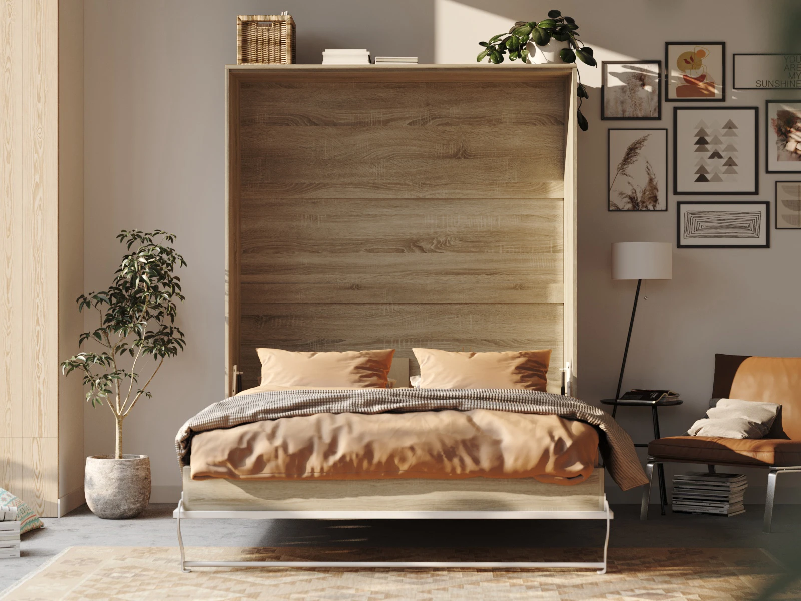 Murphy Bed 160x200 Vertical (Standard 55 cm depth) Oak Sonoma  / White picture 4