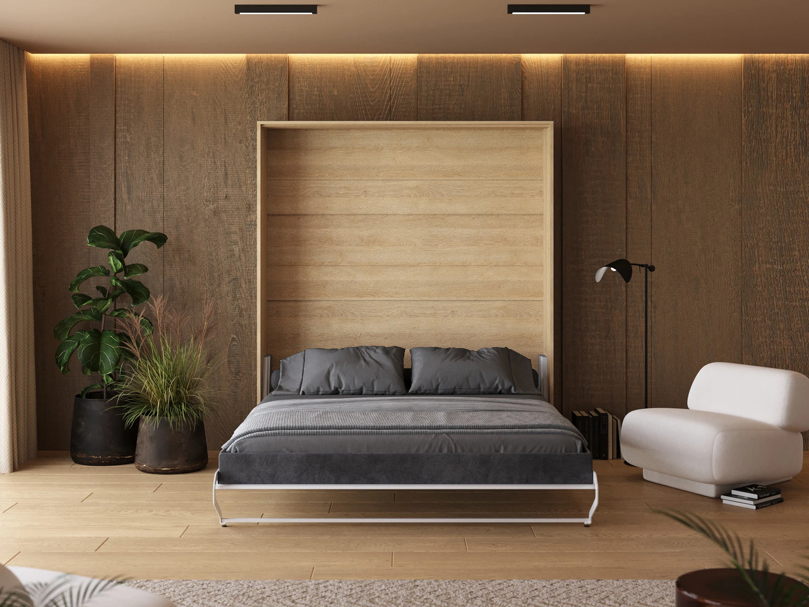 Murphy Bed 160x200 Vertical (M1 40 cm depth) Kaiserberg Oak / Mirror picture 5