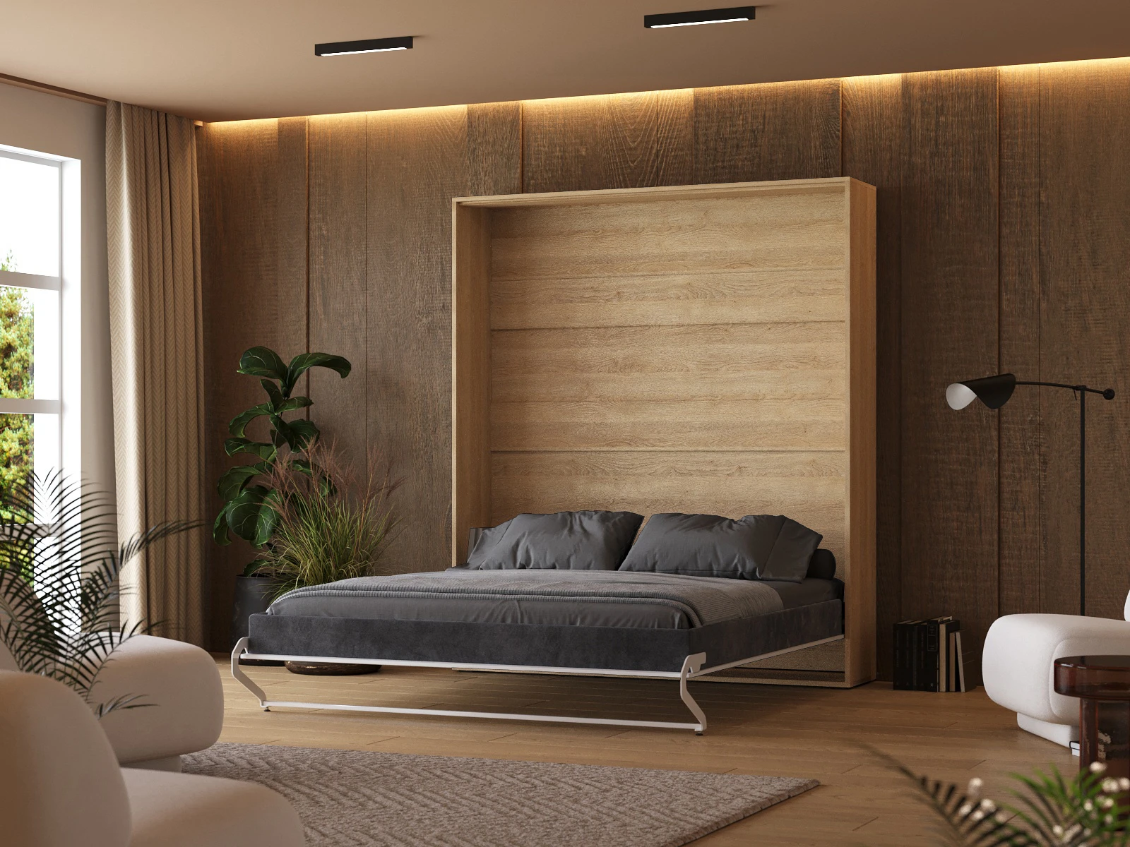 2 Murphy Bed 160x200 Vertical (M1) Kaiserberg Oak / Mirror