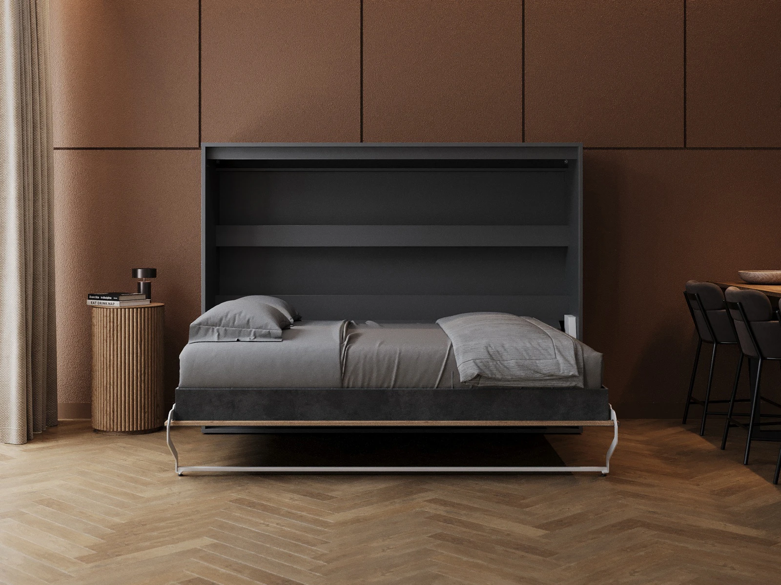 Murphy Bed 160x200 Horizontal (M2 55cm depth) Anthracite / Wild Oak picture 5