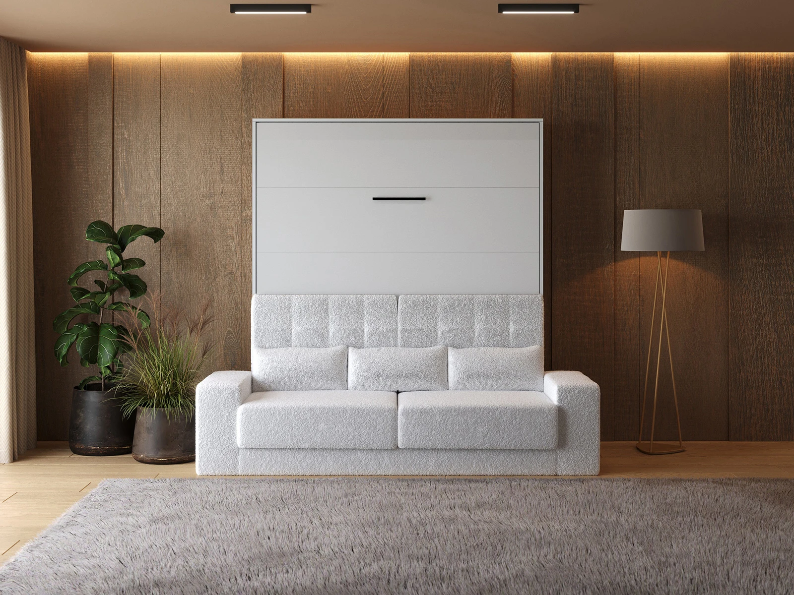 Murphy Bed with Sofa White (M1) 180x200 Vertical White / White Gloss  picture 3